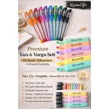 KarmaOfis 10 Renk Tükenmez Kalem+6 Pastel Fosforlu Kalem | Akmaz Dağılmaz | Ajanda, Ders & Ofis Için 16’lı Set