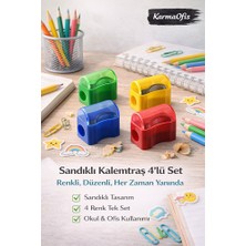 KarmaOfis Sandıklı Kalemtraş 4’lü Set | Renkli Kalemtraş | Dökülmez Tasarım | Okul & Ofis Kullanımı