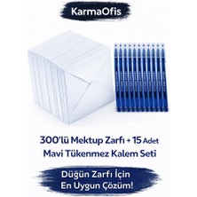 KarmaOfis 300’LÜ Düğün Zarfı Seti + 15 Adet Mavi Tükenmez Kalem | Toplu Düğün Zarfı Paketi