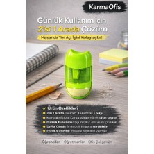 KarmaOfis Yeşil 2’si 1 Arada Kalemtraş ve Silgi | Kompakt Kalemtraş Silgili | Okul & Ofis Kullanımı