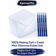 KarmaOfis 100’LÜ Düğün Zarfı Seti + 5 Adet Mavi Tükenmez Kalem | Düğün Zarfı Paketi