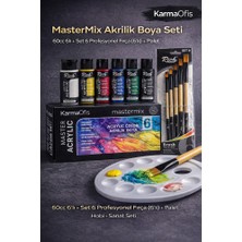 KarmaOfis Mastermix Akrilik Boya Seti 60CC 6’lı + Set 6 Profesyonel Fırça (6’lı) + Palet | Hobi & Sanat Seti