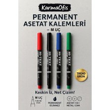 KarmaOfis Permanent Asetat Kalemi 4 Renk M Uç – Cam, Cd, Metal, Plastik Yazı Kalemi