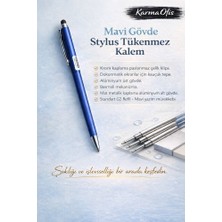KarmaOfis Stylus Tükenmez Kalem | Mavi Gövde | Dokunmatik Uyumlu Premium Metal Kalem