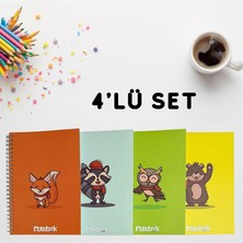 KarmaOfis A5 Spiralli Sevimli Hayvanlar Konsept Defter 40 Yaprak 4'lü (Tamamı Çizgisiz)