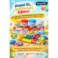 KarmaOfis 13 Parça Merdaneli Oyun Hamuru Kalıbı+4’lü 600GR Oyun Hamuru (3+Yaş)
