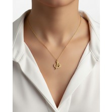 Modahilye 925 Ayar Gümüş Elif Vav Tasarım Altın Kaplama Sarı Kadın Kolye