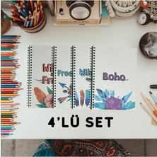 KarmaOfis A5 Spiralli Bohem Defter 40 Yaprak 4'lü (Tamamı Çizgisiz)