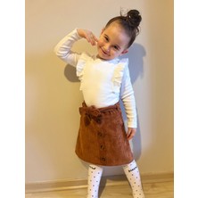 Kids Çocuk Yeni Sezon Kız Çocuk Fırfırlı Uzun Kollu Bluz & Kadife Etek Takım