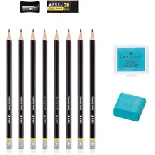 KarmaOfis Eskiz Kalem (Hb, B, 2b, 3b, 4b, 5b, 6b, 8b) ve Turkuaz Hamur Silgi