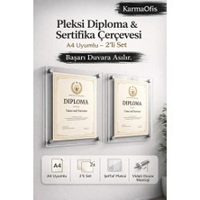 KarmaOfis Pleksi Diploma Sertifika Çerçevesi A4 Uyumlu Duvar Tipi Vidalı Montaj 2’li Set