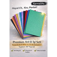 KarmaOfis Premium A4 Eva El Işi Seti – 10 Renk Eva + 10 Renk Simli Eva