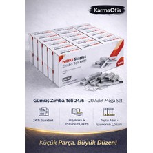 KarmaOfis Gümüş Zımba Teli 24/6 – 20 Adet Set | Dayanıklı, Pürüzsüz Çakım Ofis Zımba Teli
