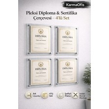 KarmaOfis Pleksi Diploma Sertifika Çerçevesi A4 Uyumlu Duvar Tipi Vidalı Montaj 4’lü Set