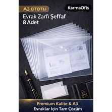 KarmaOfis A3 Çıtçıtlı Evrak Zarfı Şeffaf 8 Adet | Dayanıklı, Geniş Boy Dosya & Evrak Saklama Seti