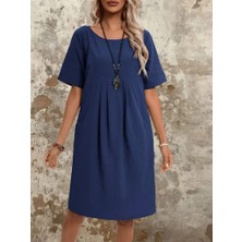 Veralya Kadın Kısa Kollu Yakası Açık Önden Büzgülü Cep Detaylı Viskon Iki Iplik Elbise