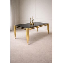 Çelsan Kare Sütun Model Metal Ayaklı Orta Sehpa – 60 × 100 cm – Gold – Siyah Cam Üst Tabla