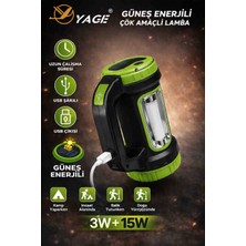 Yage Güneş Enerjili Çok Amaçlı Kamp Feneri USB Şarjlı Powerbank Özellikli 3W+15W Güçlü Işık