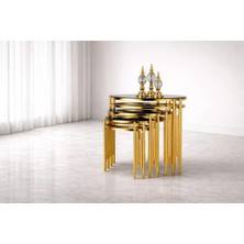 Çelsan Yuvarlak Sütun Model 3’lü Zigon Sehpa Seti – Gold Metal Ayaklı – Siyah Cam – Yerli Üretim