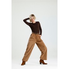 Rose Quenn Fitilli Kadife Kumaşından Geniş Paça Yüksek Bel Palazzo Pantolon