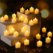 Sarego Pilli Mini Mum LED 24’lü Set Dekoratif Işıklı Tealight Alevsiz Dumansız Parti Doğum Günü Organizasyon Mumları Dekoratif Set Takım