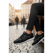 Enoch Erkek Siyah Süet ve Deri Detaylı Büyük Numara Spor Ayakkabı (45-50)