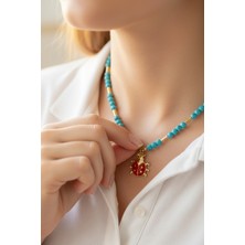 Medo E-Konsept Mavi Boncuk-Uğur Böceği Figürü Kızılderili Model Kadın Kolye Son 2 Adet