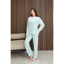 Arvin Pijama Kadın Yumuşak Dokulu Dökümlü Kışlık Rahat Kalıp Uzun Kollu Pijama Takımı