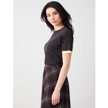 Jimmy Key Acı Kahve Bisiklet Yaka Kısa Kollu Triko Bluz