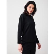 Jimmy Key Siyah Rahat Kesim Bisiklet Yaka Örme Modal Sweatshirt