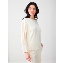 Jimmy Key Ekru Rahat Kesim Bisiklet Yaka Örme Modal Sweatshirt