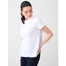 Jimmy Key Beyaz Rahat Kesim Bisiklet Yaka Büzgülü Örme Tişört