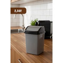 Porsima 0102 Kapaklı Gri-Siyah Çöp Kutusu - Favori Banyo ve Mutfak Çöp Kovası 2,5lt