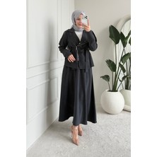 Tesettür Diyarı Efnan Tansel Kumaş Fermuarlı Ceket- Etek Tesettür Takım- Antrasit