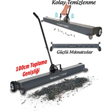 Magnethink Manyetik Süpürge Mıknatıslı Metal Talaş Çivi Iğne Toplama Arabası Tekerlekli Çivi Somun Çapak Mıknatıslı Süpürge 100 cm Genişlik