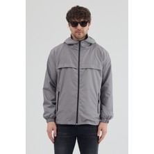 Tonny Black Erkek Gri Rüzgar ve Su Geçirmez Rahat Kalıp Yağmurluk