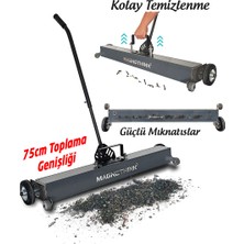 Magnethink Manyetik Süpürge Mıknatıslı Metal Talaş Çivi Iğne Toplama Arabası Tekerlekli Çivi Somun Çapak Mıknatıslı Süpürge 75 cm Genişlik