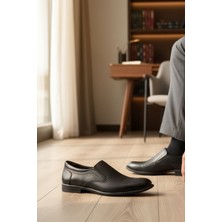 Enoch Erkek Siyah Hakiki Deri Bağcıksız Büyük Numara Klasik Ayakkabı (45-50)