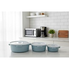Hobby Life 3'lü Yuvarlak Mikrofresh Saklama Kabı Seti (0.5 L + 1 L + 2 L) – Çok Amaçlı ve Dayanıklı Mavi