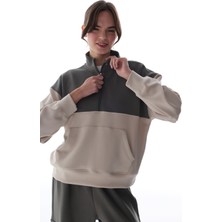 Penti Haki İpeksi Dokunuş Silky Feel Fermuar Yaka Kanguru Cepli Uzun Kollu Sweatshirt