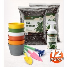 Badem10 (12 Parça) Mega Evde Bahçe Bitki Yetiştirme Bakım Seti Saksı Toprak Besin Hobi Aletleri Genel Bitki