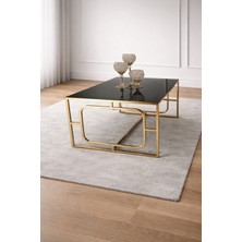 Çelsan Kare Hedef Gold Metal Ayaklı Siyah Cam Orta Sehpa – Yerli Üretim