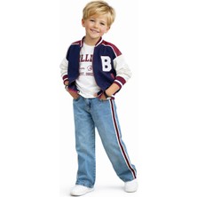 Rapapa Erkek Çocuk 3 Parça  Kolej Ceketli Şeritli Kot Pantolon Takım – Günlük & Spor Kombin 25174L