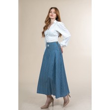 MissVina Korsaj Altı Büzgülü Çizgili Uzun Etek 6797