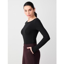 Jimmy Key Siyah Kayık Yaka Yumuşak Dokulu Uzun Kollu Örme Bluz