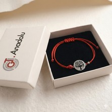 GTD Hayat Ağacı (Gümüş)Figürlü Kırmızı Ip Şans Bilekliği-Sevgililer Günü Özel - Sevgiliye Anlamlı Hediye