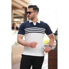 Veralya Erkek Çizgi Desenli Yakalı Kısa Kollu Tshirt