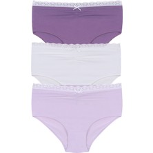 Koza İç Giyim Kadın Ön Bel Dantelli Büzgülü ve Fiyonk Detaylı Lastikli 3'lü Külot