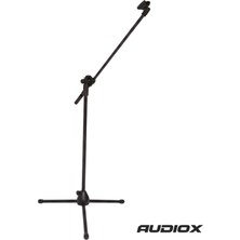 AUDIOX Boom Mikrofon Standı – Tripod Mikrofon Sehpası, Yükseklik Ayarlı, 2 Adet Mikrofon Başlığı (Klip + Tutucu)