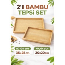 2'li Bambu Ahşap Sunum ve Dekoratif Organizer Tepsi Seti